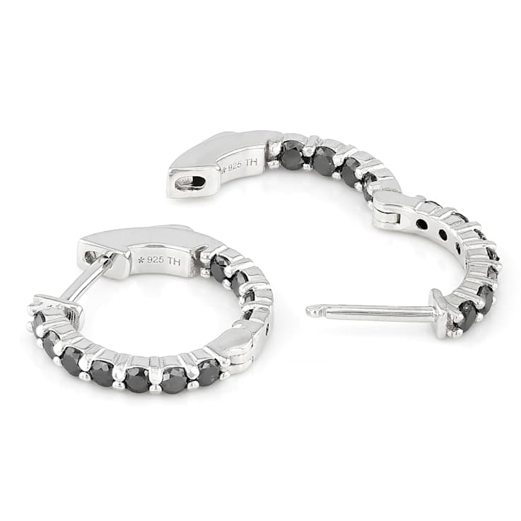 Black Diamond Huggie Earrings In Sterling Silver