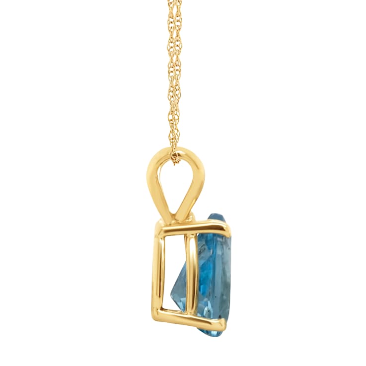 8x5mm Pear Shape Blue Topaz 14k Yellow Gold Pendant With Chain