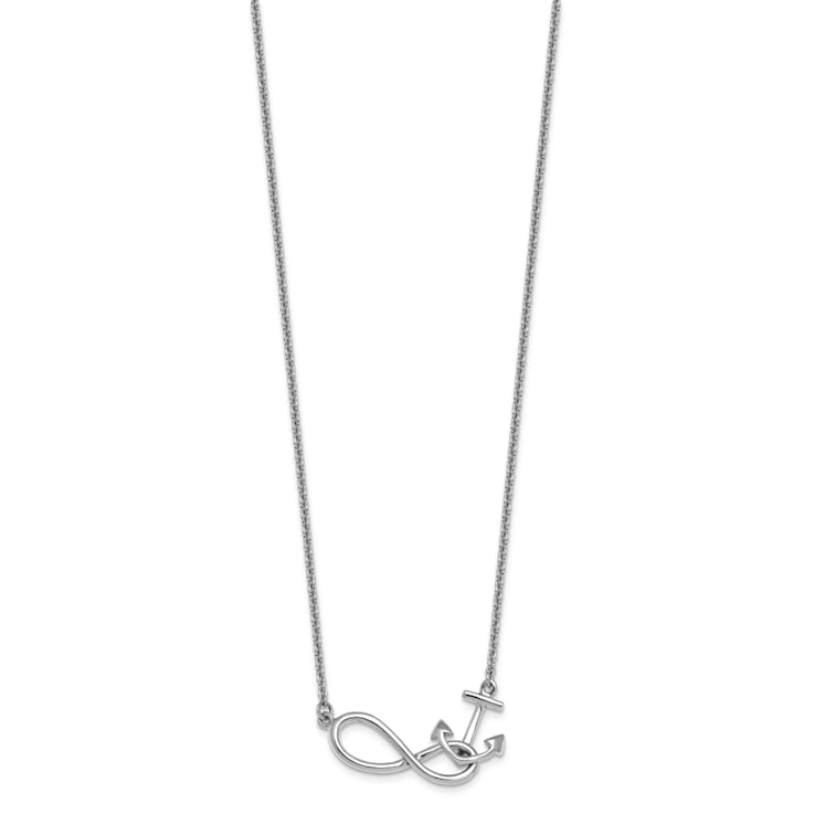 Rhodium Over Sterling Silver Anchor and Eternity Symbol 17 + 1 Inch Necklace