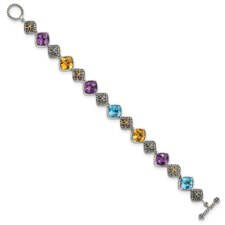 Sterling Silver with 14K Gold Over Sterling Silver Accent Oxidized Multi
Gemstone 8.25-inch Bracelet