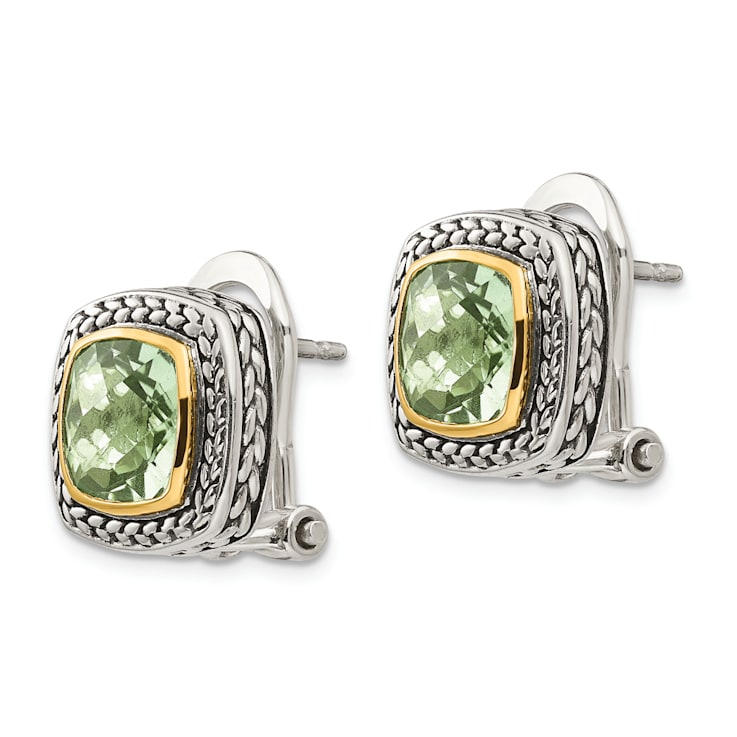 Sterling Silver Antiqued with 14K Accent Prasiolite Earrings