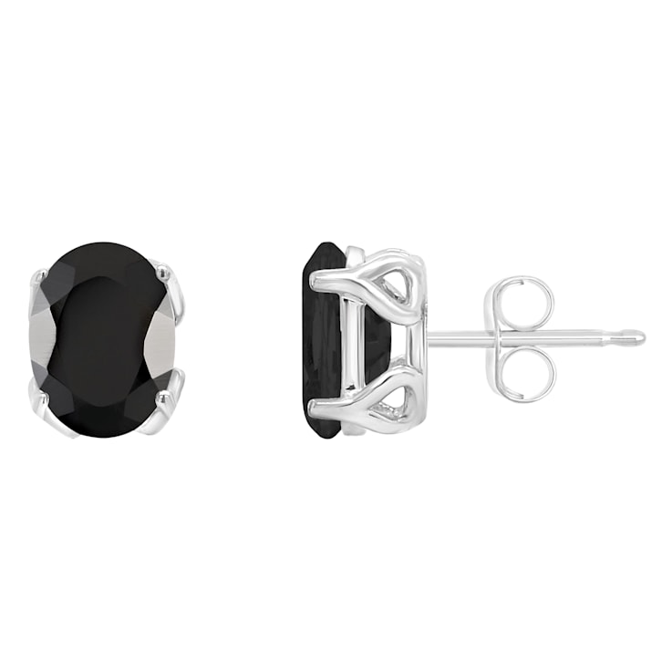 8x6mm Oval Black Onyx Rhodium Over Sterling Silver Stud Earrings