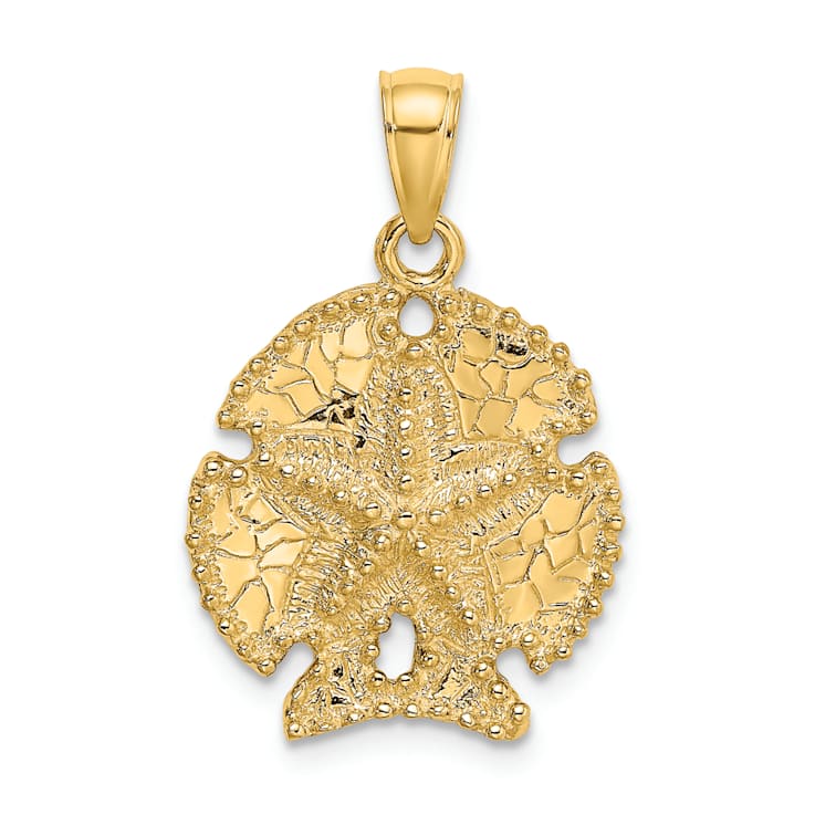 10K Yellow Gold 2D Textured Sand Dollar with Star Charm