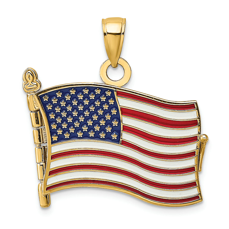 14k Yellow Gold with Enamel 3D Pledge Of Allegiance Flag Book Charm