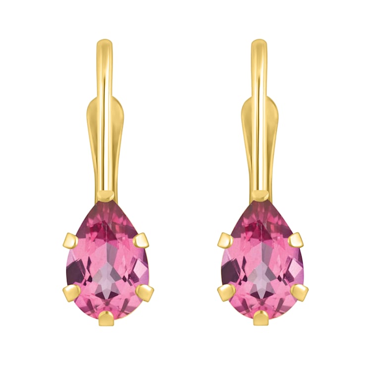 6x4mm Pear Shape Pink Topaz 10k Yellow Gold Drop Earrings