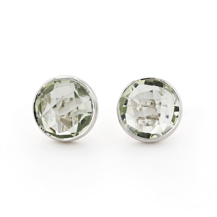 Green Prasiolite Rhodium Over Sterling Silver Stud Earrings 5.00ctw