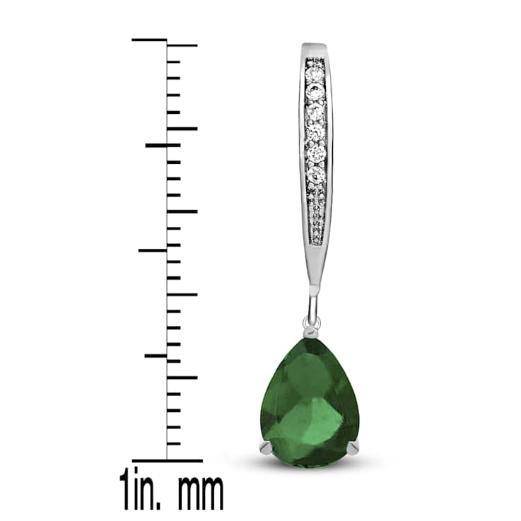 Emerald Color CZ Teardrop Drop Earrings In Sterling Silver