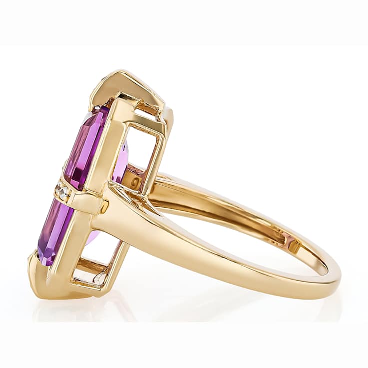Amethyst Rectangular Octagonal And White Zircon Ring In 18K Gold Over
Sterling Silver 3.44ctw
