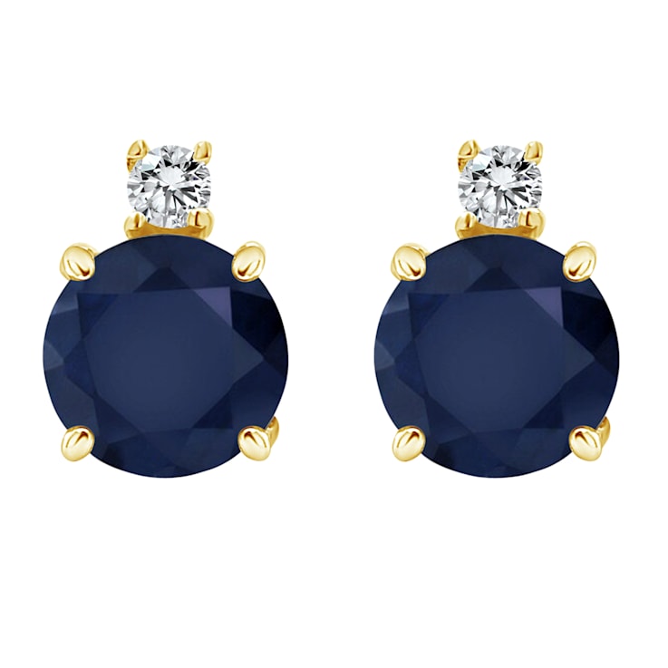 5mm Round Sapphire with Diamond Accents 14k Yellow Gold Stud Earrings