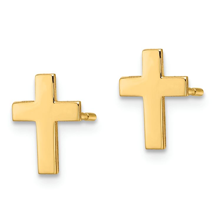 14k Yellow Gold Polished Cross Earrings