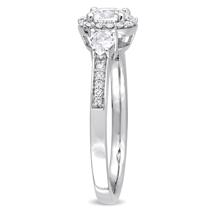 White Sapphire and Diamond 14K White Gold Ring 1.08ctw