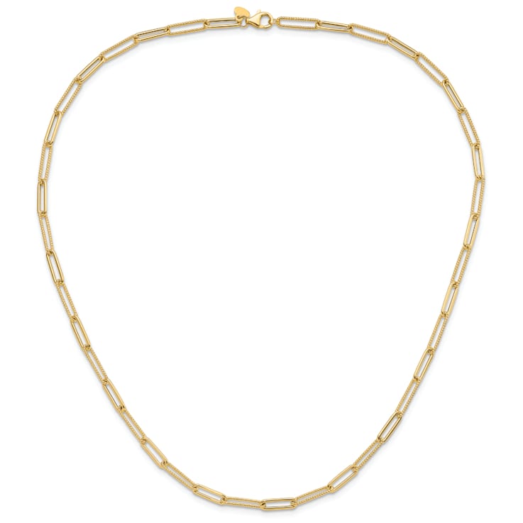 14K Yellow Gold Polished and Textured Paperclip Link Necklace