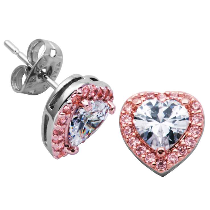 White and Pink Cubic Zirconia Two-tone Brass Earrings 3.64ctw
