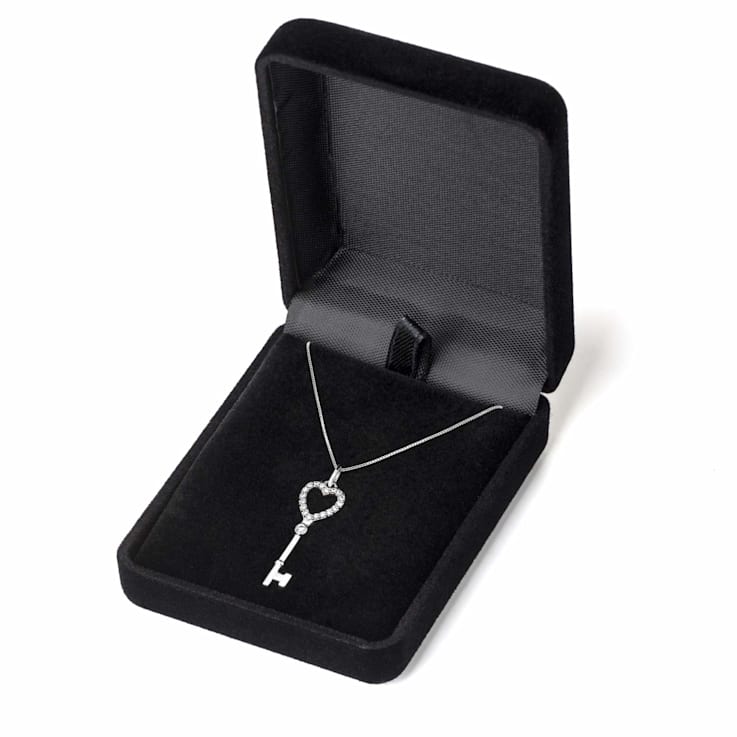 White Cubic Zirconia 14k White Gold Key Pendant With Chain 0.20ctw
