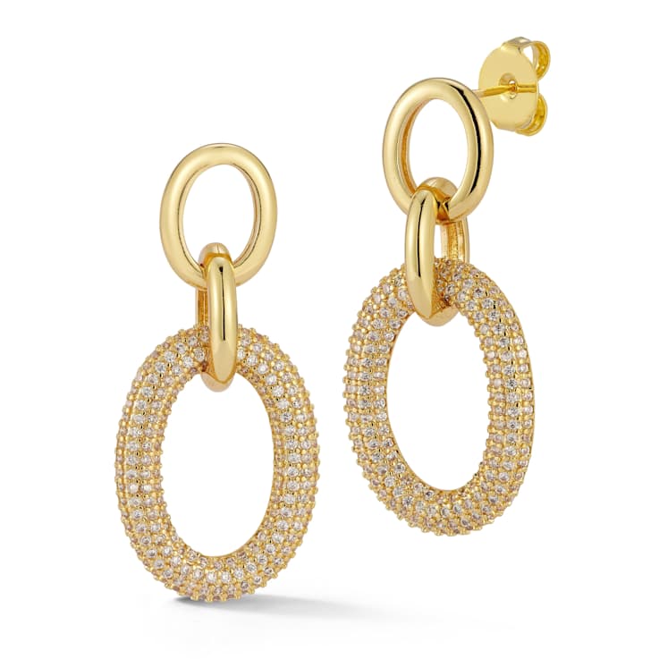 Rachel Zoe Pave CZ Oval Link Dangle Earrings in 14K Gold Over Brass