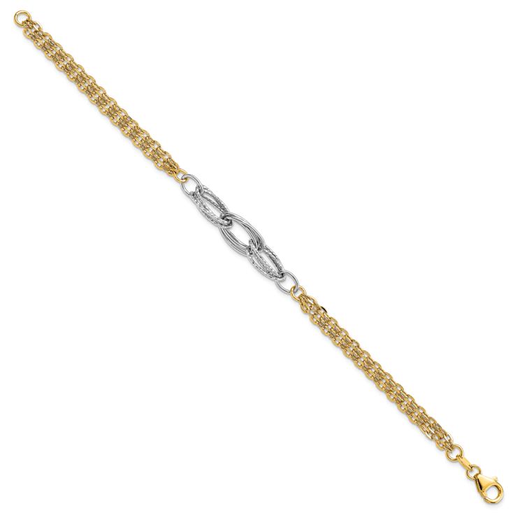 14K Two-tone Gold 7mm Diamond-Cut and Polished Fancy Link Bracelet