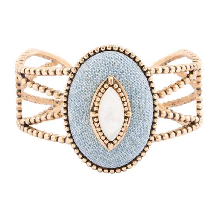 Barse Jewelry Blue Denim Dreams White Mother of Pearl Golden Cuff Bracelet