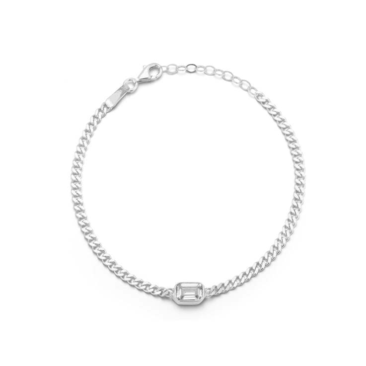Sterling Statements Rhodium Over Sterling Silver White CZ Curb Chain Bracelet