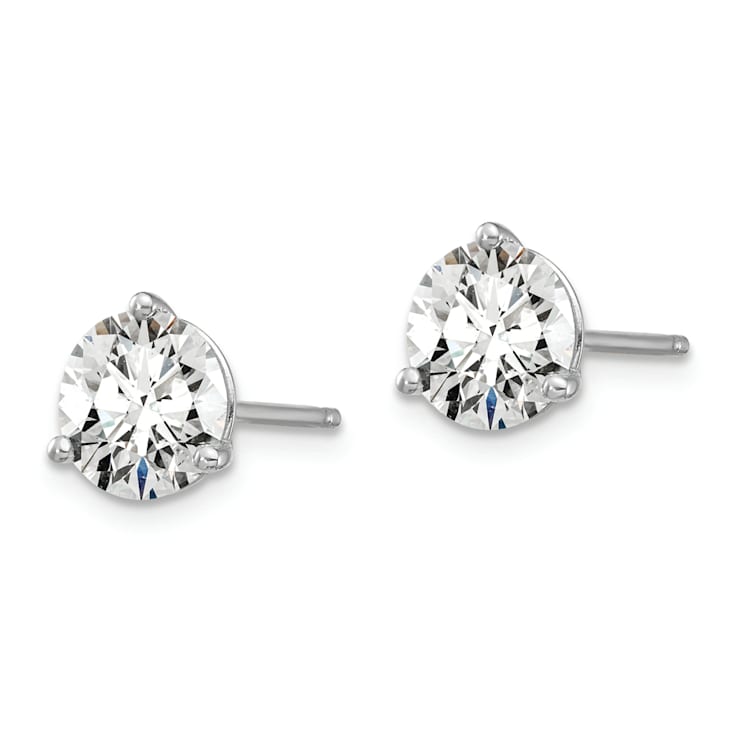 Rhodium Over 14K Gold Certified Lab Grown Diamond 2ct. VS/SI GH+, 3
Prong Stud Earrings