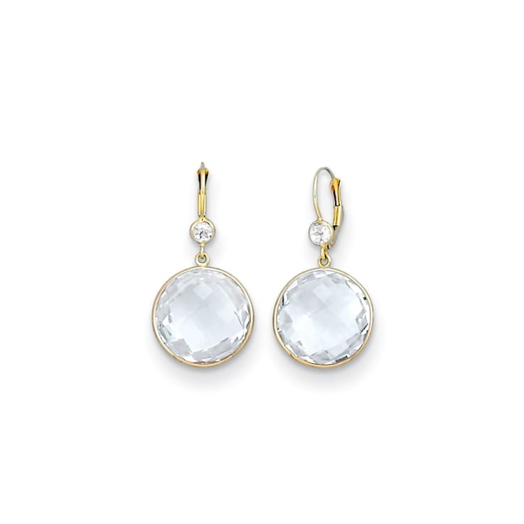 14K Yellow Gold Crystal and White Quartz Leverback Dangle Earrings