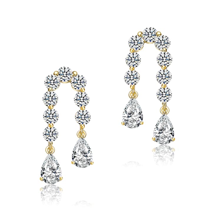 CZ Pear Shape Drop Earrings In 14K Gold Over Brass