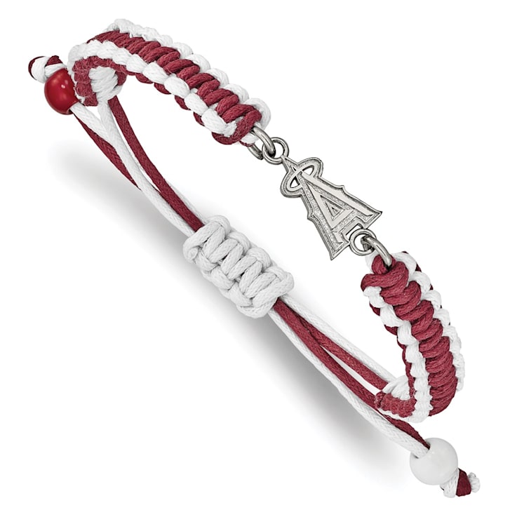 Stainless Steel MLB LogoArt Los Angeles Angels Adjustable Cord Bracelet
