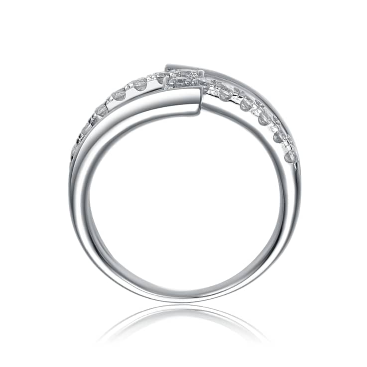 CZ Criss-Cross Bypass Ring In Sterling Silver