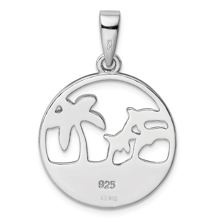 Rhodium Over Sterling Silver Blue Lab Created Opal Dolphins Pendant