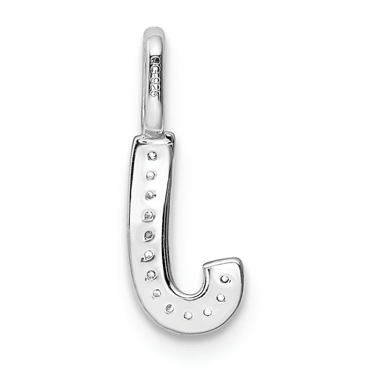 14K White Gold Diamond Letter J Initial Pendant