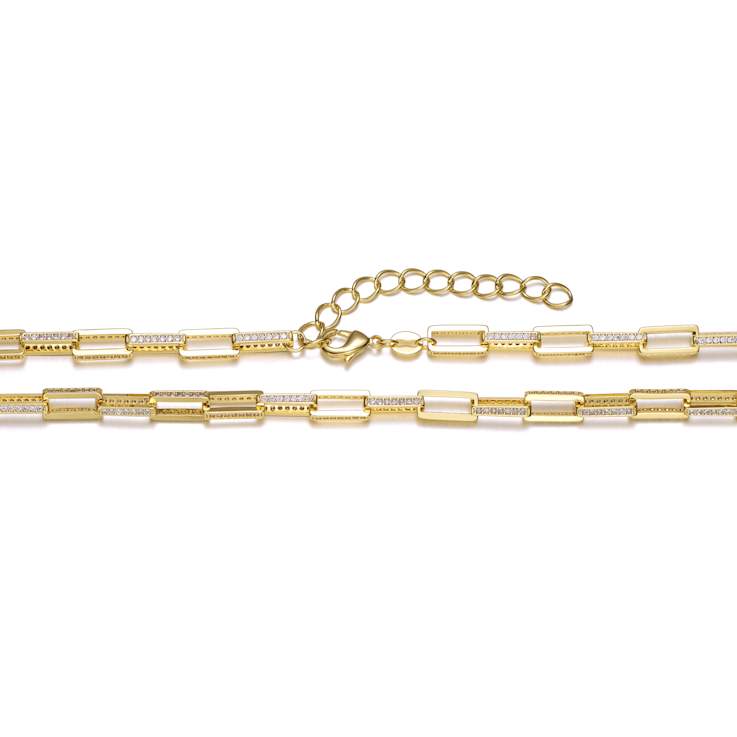Pave CZ Chain Necklace In 14K Gold Over Sterling Silver
