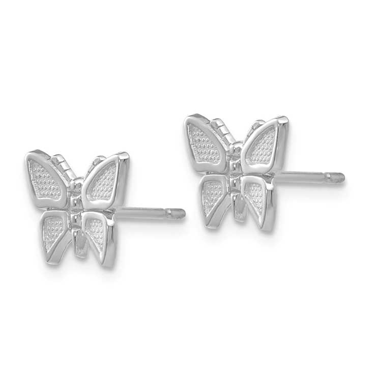 Rhodium Over 14k White Gold Textured Butterfly Earrings