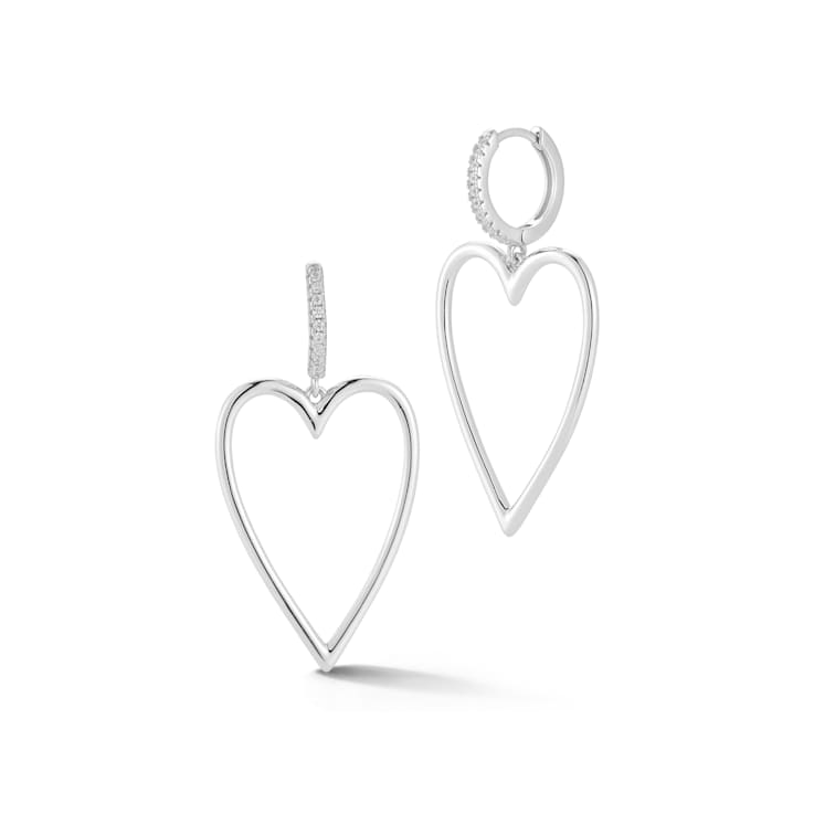 Rachel Zoe CZ Open Heart Charm Dangle Earrings in Rhodium Over Sterling Silver