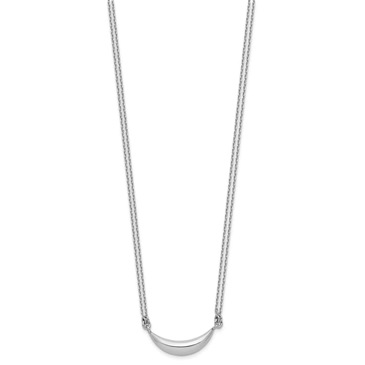 Rhodium Over Sterling Silver Curved Bar 2-Strand with 2-inch Extension Necklace