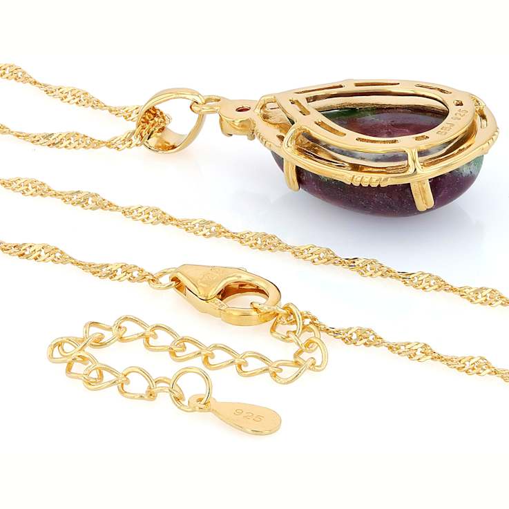 Ruby Zoisite Pear And Ruby Accent Pendant Necklace In 18K Gold Over
Sterling Silver 0.16ct