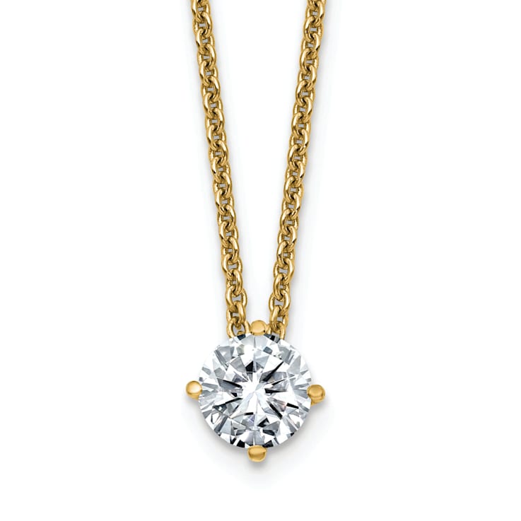14K Yellow Gold 1/2 ct. 5.0mm Round G H I True Light Moissanite Pendant
with Chain