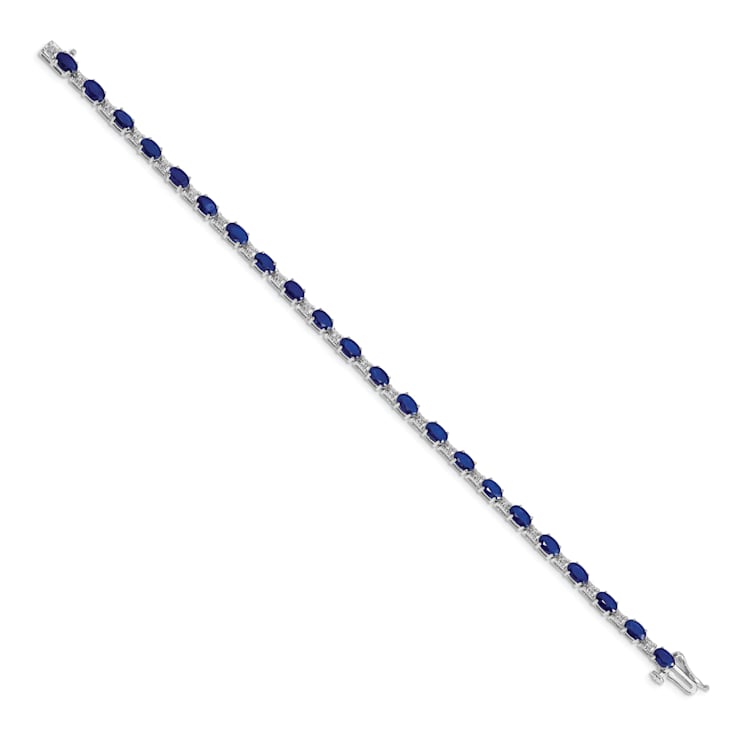 Rhodium Over 14k White Gold Diamond and Sapphire Bracelet