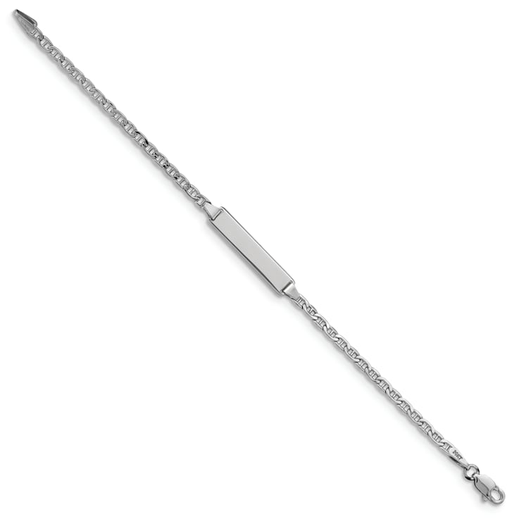 Rhodium Over 14k White Gold Semi-Solid Mariner Link ID Bracelet
