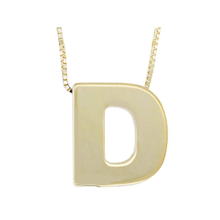 Block Letter D Initial Necklace In 10K Yellow Gold