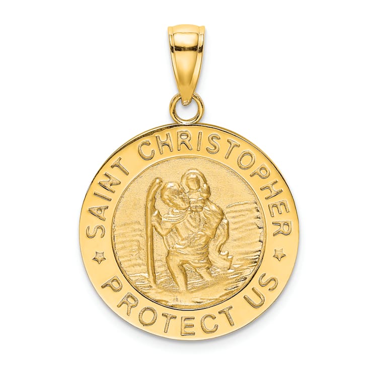14k Yellow Gold Polished and Satin Saint Christopher Medal Charm