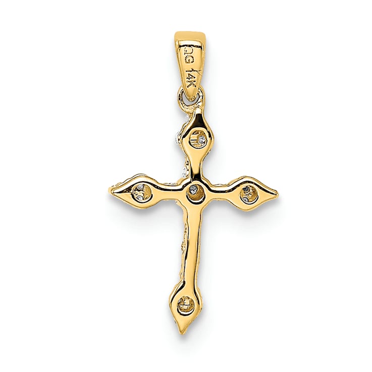 14k Yellow Gold and Rhodium Over 14k Yellow Gold Diamond Cross Pendant