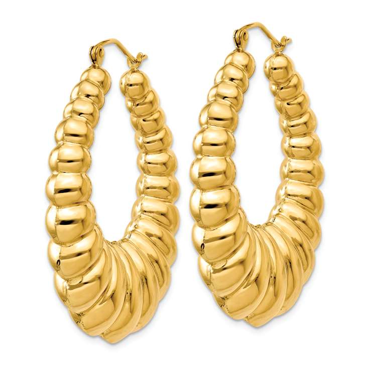 14k Yellow Gold 1 5/8" Polished Scalloped Hoop Earrings