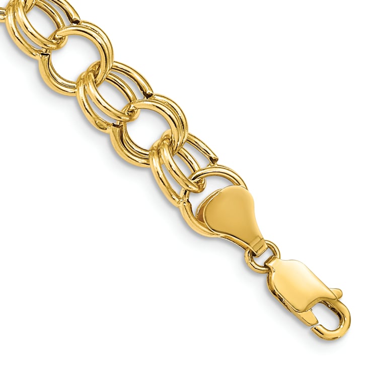 14k Yellow Gold 8.5mm Double Link Charm Bracelet