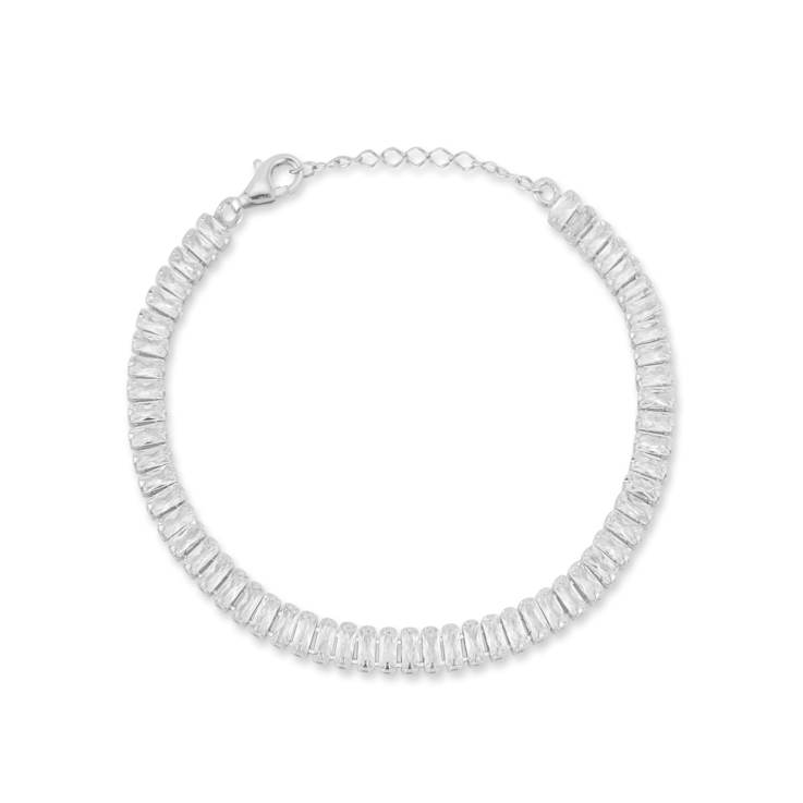 Sterling Statements Rhodium Over Sterling Silver Baguette CZ Tennis Bracelet