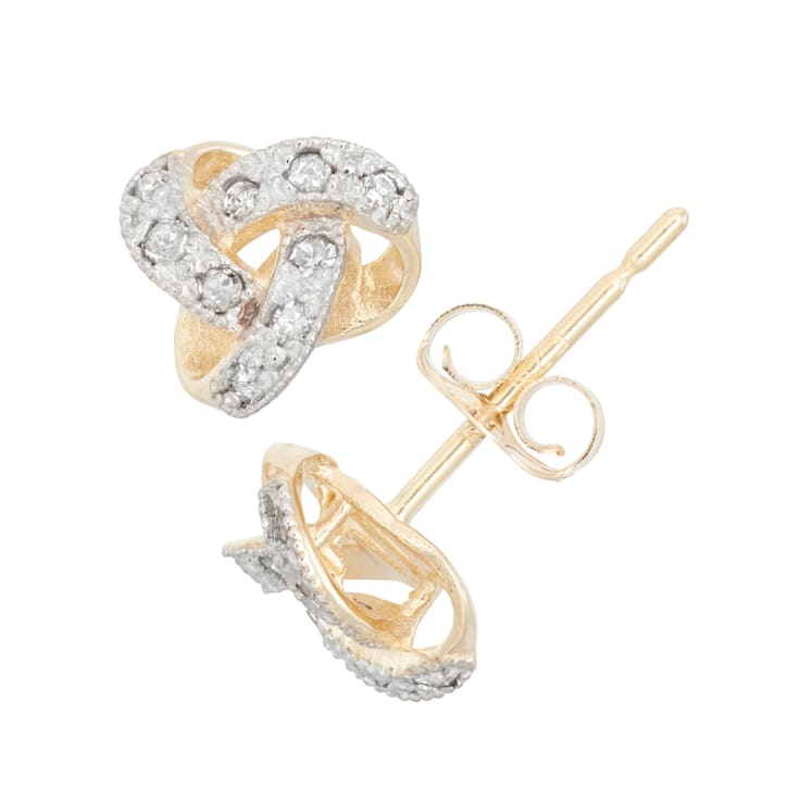 White Diamond Accent 10K Yellow Gold Love Knot Earrings