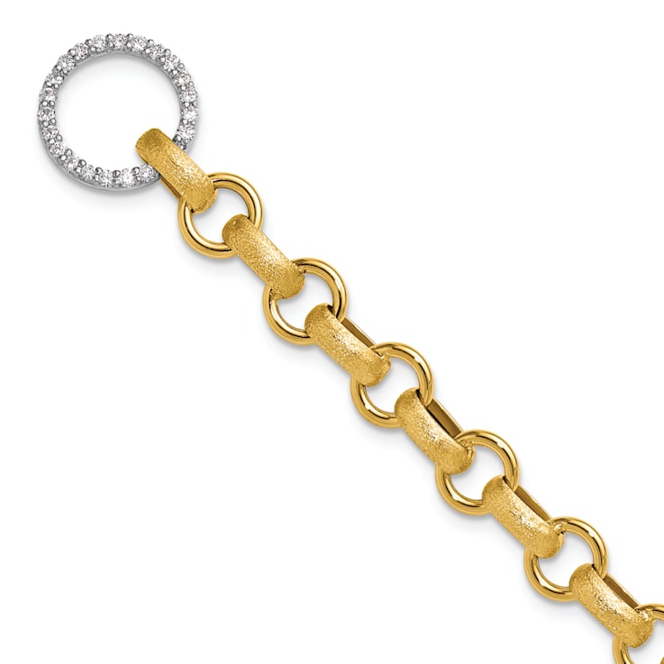 14K Yellow Gold with White Rhodium Diamond 7.5-inch Bracelet 0.35ctw