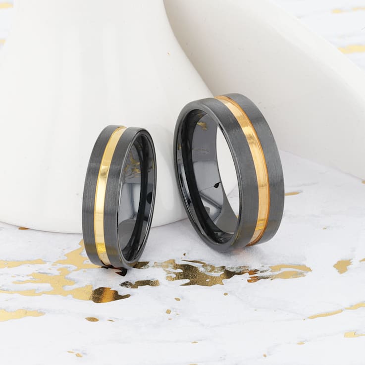 VIVALDI Black Ceramic Wedding Band With Yellow Gold Groove 8mm