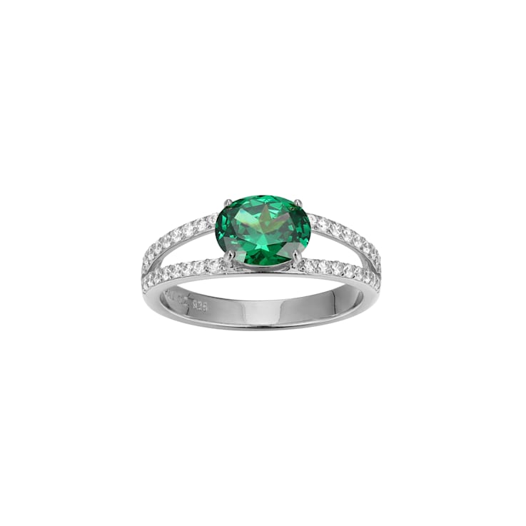 Green And White Cubic Zirconia Platinum Over Sterling Silver Ring 2.27ctw