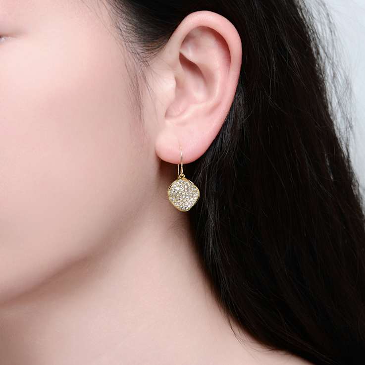 Pave CZ Drop Earrings In 14K Gold Over Brass