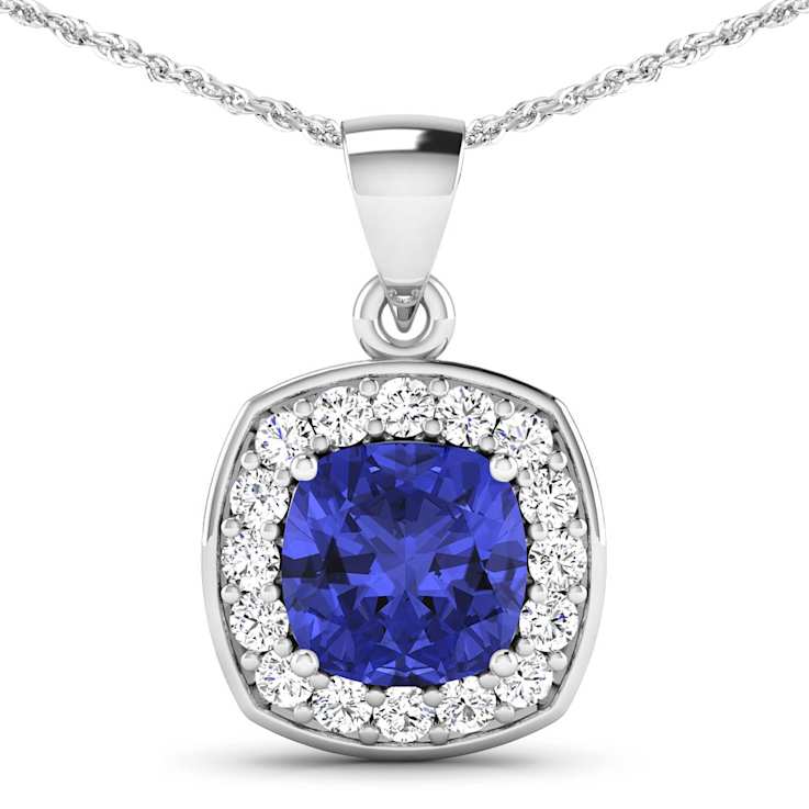 2.10ctw 14K White Gold Tanzanite and White Diamond Pendant with 18 inch
Cable Chain