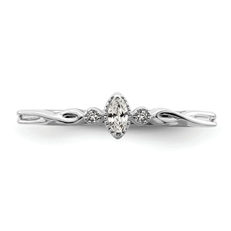 Rhodium Over 14K Gold Petite Beaded Edge Marquise Diamond Ring 0.09ctw